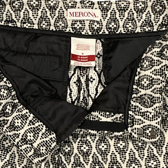 MERONA Crop Pants Size 6 Classic Cotton Embroidered Pattern Black & White - Picture 9 of 13